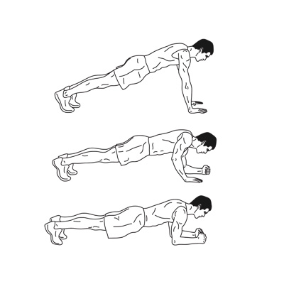 Ilustração de prancha dinâmica (up and down planks) do Darebee