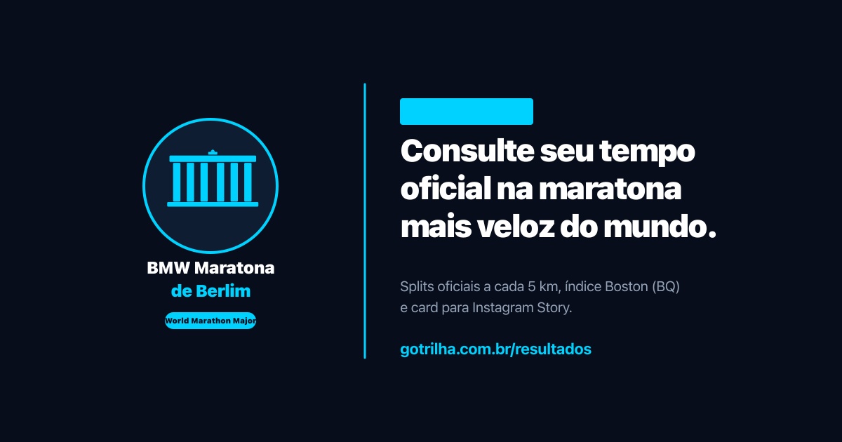 Resultados Maratona de Berlim 2026: tempos oficiais, raio-x e story card