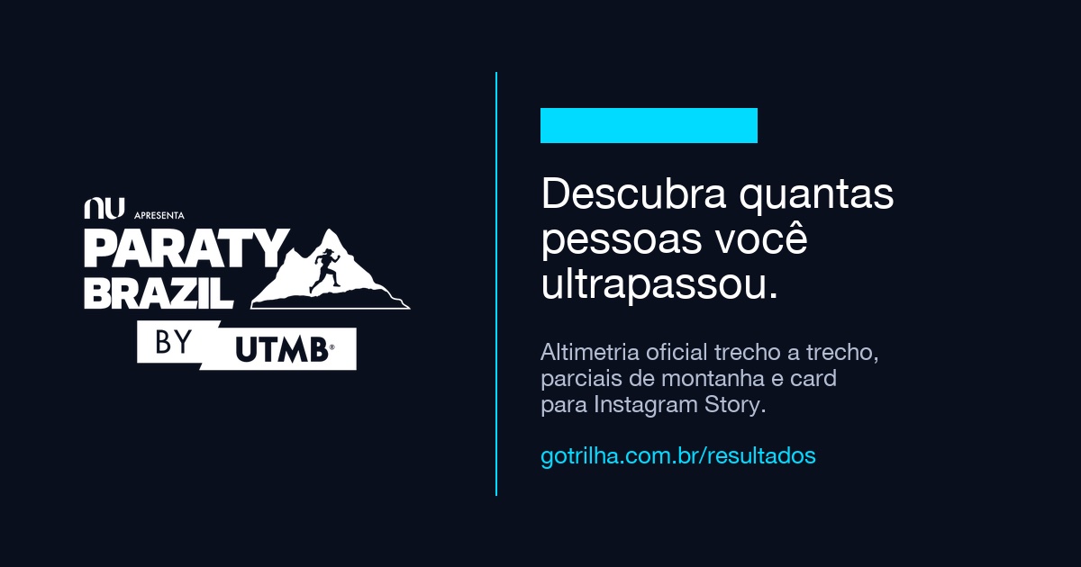 Resultados Paraty Brazil by UTMB® 2026: tempos oficiais, raio-x de ultrapassagens e story card