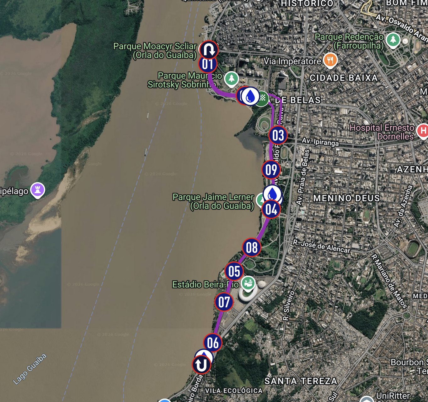 Mapa do percurso de 10km da POA Night Run
