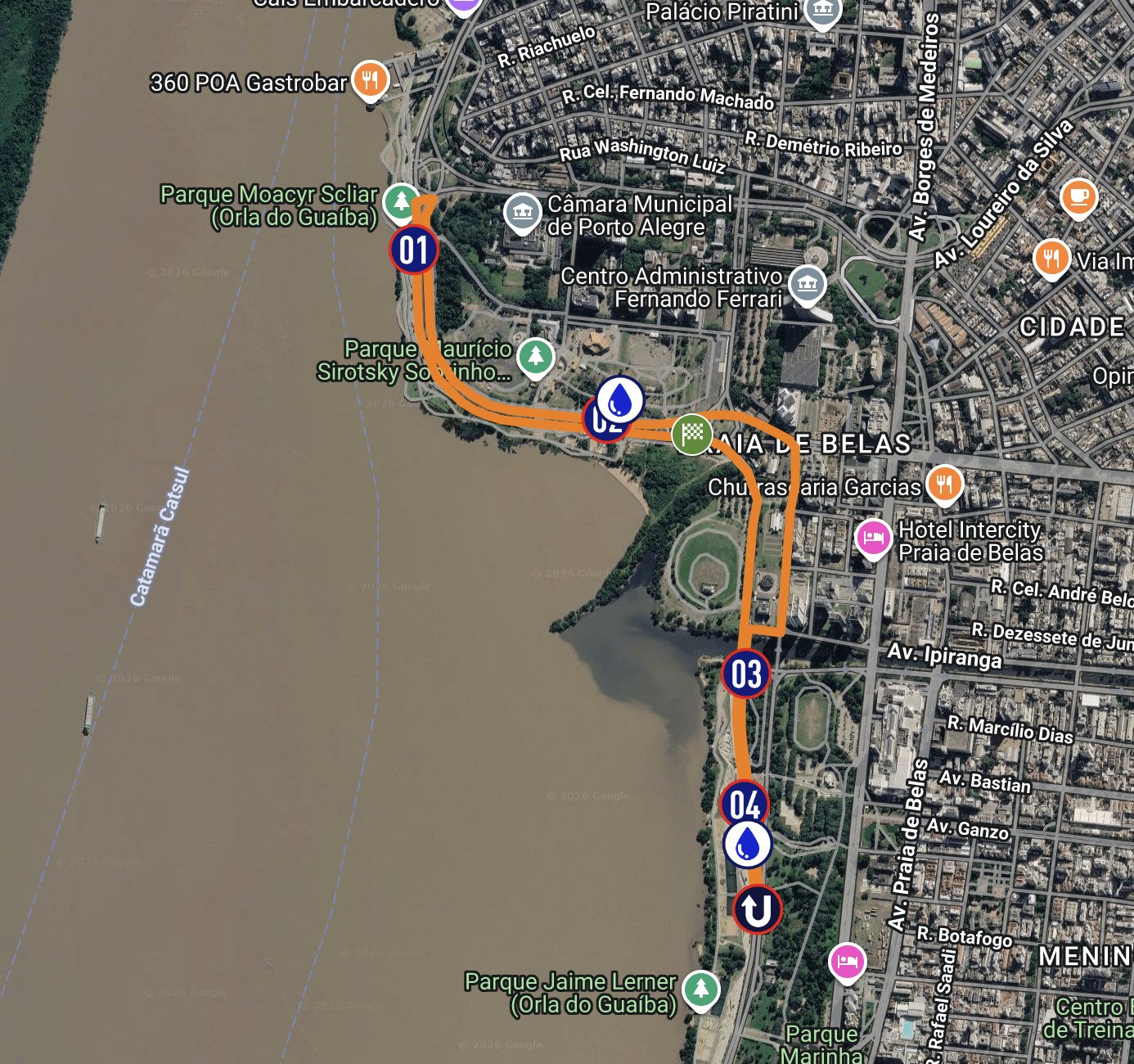 Mapa do percurso de 5km da POA Night Run